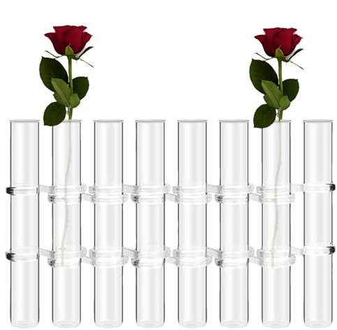 Blumenvase mit Scharnier – Reagenzglasvasen aus klarem Hydrokulturglas | 6 Stück/8 Stück Tischdekoration für Hochzeiten, dekorative Vasen mit Haken und Bürste, moderner Pflanzenhalter für Zuhause, Bür