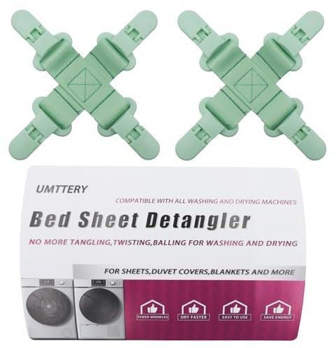umttery Bettlaken-Entwirrer, schützt Bettlaken/Bettbezüge/Decken vor Verheddern, Verdrehen und Knallen in Waschmaschine und Trockner, 2 Stück (grün)