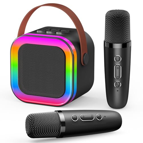 Dislocati Karaoke con 2 Microfono Karaoke Bluetooth, Regalo Bambino 3-12 Anni Maschio Cassa Karaoke Portatili, Wireless con Effetti Luce per Cantare, Feste e Giochi