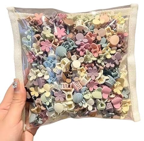 100 Pcs Mini Hair Clips for Girls, Cute Pastel Flower & Animal Design Clips, Durable Plastic Hair Accessories for Toddlers and Kids