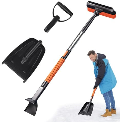 Schneebürste, Schneeschaber - Auto-Schaufel-Set,Klappschaufel mit großer Kapazität, einziehbarem ergonomischem Griff und Schaumstoffgriff, faltbarer Auto-Schneekratzer für Autos, LKWs, SUVs, Fahrzeuge