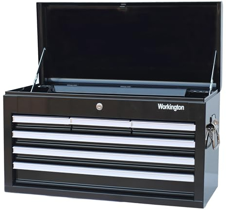 Workington Professional Industrial Portable Metal Tool Chest with 6 Drawers, 26 6-Drawer Tool Chest Cabinet with Ball Bearing Drawer Slides, Steel Tool Storage Box Organizer 4015 Black