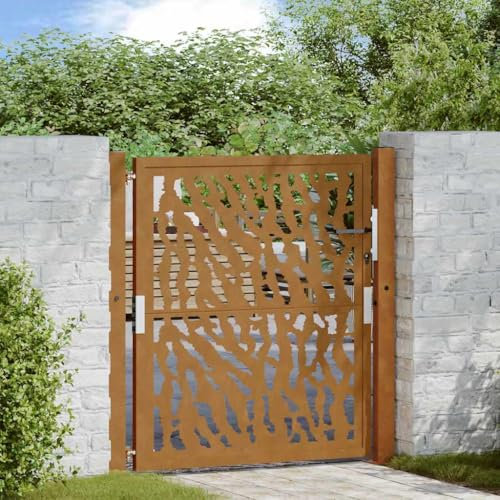 Homgoday Gartentor 105x105 cm Wetterfester Stahl Spurendesign Gartentür Zauntor Hoftor, Tor Zauntor Gartenpforte Zauntür Gartenzaun Eingangstor für Garten Terrasse