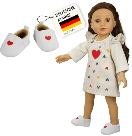 Heless 530 - Slipper für Puppen, in Weiß und mit Herz, für Puppen und Kuscheltiere der Größe 38-45 cm