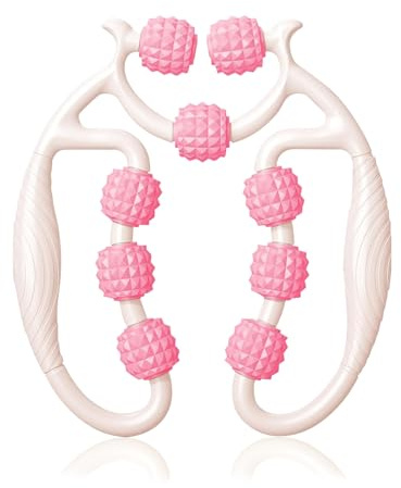 Yoedge Massageroller Beine 9Räder - Lipödem Massagegerät mit Edelstahllaufrädern für Lymphdrainage, Anti-Cellulite an Beinen/Arme, Federkern-Stahlachse, Cellulite Massagegerät（Rose)