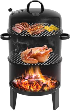 Barbecue 3 en 1 - Double couche - Fumoir à granulés - Pour la préparation de viandes grillées, bacon, salami