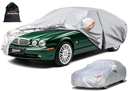 Kayme 6 Layers Car Cover Custom Fit Jaguar X-type X type Saloon Waterproof Breathable, Outdoor Full Cover UV Dust Sun Rain All Weather Protection With Zip and Cotton Lined.