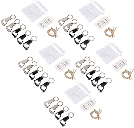 Aramox 24 Sets Baby Footprint Keynchain, Ouvre-bouteille de Douche de Douche pour les Invités Pied ou Souvenir avec Sacs en Organza, étiquettes Remerciement, une Corde