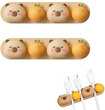 ZenithAura 2 Pack Capybara Cable Organizers, Cute Animal-shaped Cable Clips, Desk Cable Management Cable Holders for Home and Office, Sweet Clamps for Headphones