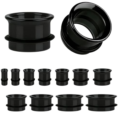 ZS 1 Paar Glas-Ohrmessgeräte, hypoallergen, einzelner Flare-Ohr-Tunnel, leichter Ohrdehner, Piercing-Schmuck mit O-Ringen, Größen 2G bis 2,5 cm