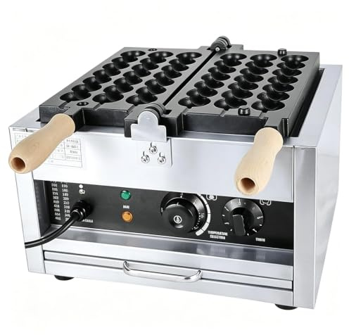 Kommersiell bubbelvåffelmaskin 1400W, 3-stavs 7-pärlor non-stick äggvåffelmaskin, dubbeluppvärmning med 50-300°C temperaturkontroll och timer, rostfritt stål