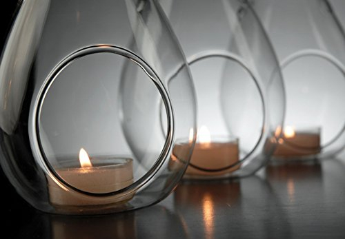 SET OF 6 GLASS HANGING TEALIGHT HOLDER BAUBLES FOR XMAS DECORATION/WEDDINGS. TEARDROP/PEAR SHAPED TEALIGHT HOLDER