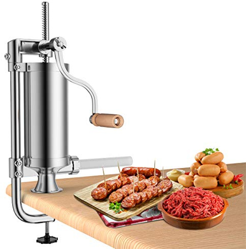 COSTWAY 1,5kg/2,5kg/3kg/5kg Wurstfüller manuell, Wurstmaschine aus Edelstahl, Wurstfüllmaschine silber, Wurstpresse mit Tischklemme, Wurstspritze inkl. Füllrohre (1,5KG - 4 Füllrohre)