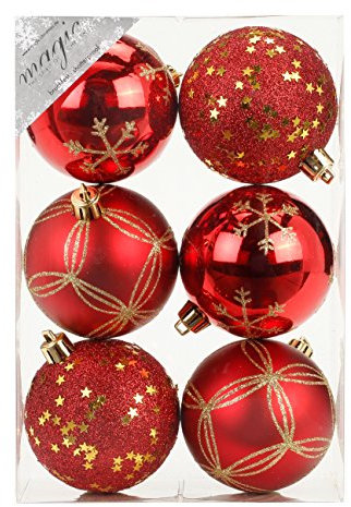 6 STK. PVC Christbaumkugeln 8cm (rot) // Ornament Dekor Kunststoff bruchfest Dekokugeln Weihnachtskugeln Baumkugeln Baumschmuck Set Christbaumschmuck Weihnachtsschmuck 80mm