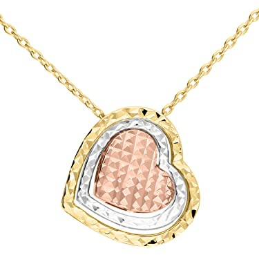 My Gold Damen Herz Halskette Kette Gold 333 Gelbgold Roségold Weißgold (8 Karat) Tricolor 45cm Herzkette Damenkette Goldkette Delilah