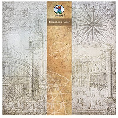 Ursus 40870006 - Scrapbook paper, Vintage, Stadt, ca. 30,5 x 30,5 cm, 190 g/qm, 5 Blatt, beidseitig bedruckt, Vorder- und Rückseite in verschiedenen Motiven, mit Banderole