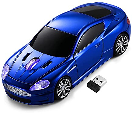 ECOiNVA Souris optique sans fil en forme de voiture de sport pour ordinateur portable Aston Martin 2,4 GHz Récepteur USB Alimentation par piles AAA Bleu