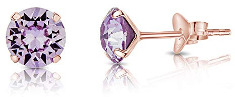 Orecchini Lobo Donna Argento 925 Placcati Oro Rosa 18K con Brillantini di Cristallo Colorati - Orecchini a Perno Oro Rosa - Classici, Eleganti, Ipoallergenici per Pelli Sensibili - Diametro 6 mm