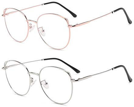 Dollger Blaulichtfilter Brille Anti Blaulicht Brille Computerbrille Katzenauge ohne sehstärke Metallgestell Brille Pc Gaming Bluelight Filter Uv Blockieren Blaue Licht Glasses Damen RoséGold+Silber