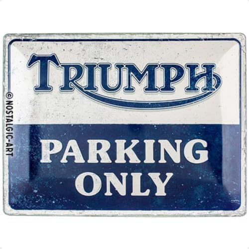 Nostalgic-Art Retro Blechschild, 30 x 40 cm, Triumph – Parking Only | Original Triumph Lizenzprodukt (OLP), aus Metall, Vintage Design, Blechschilder Sprüche, Geschenk-Idee für Biker