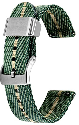 Kai Tian Cinturino per orologio da 22mm Tono verde kaki Tela Supporto in metallo Tessuto di lino Fibbia a sgancio rapido Cinturino di ricambio per uomo Donna