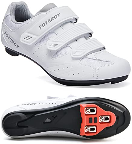 FOTGOAT Cykelskor för män för kvinnor, racercykelskor med kilar kompatibla med Peloton SPD ARC Look Delta Cleats, unisex cykel ridning spinnskor inomhus, vägcykelskor utomhus, Vit, 47 EU