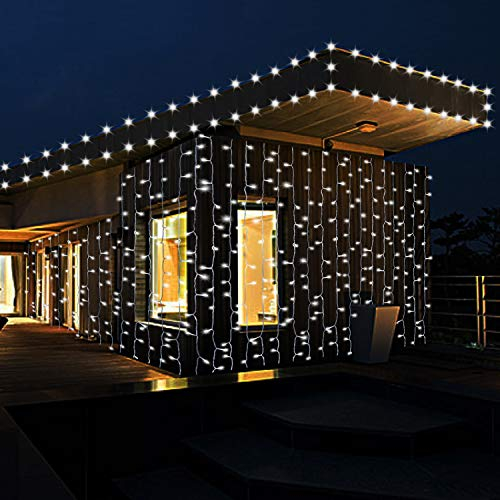 IMAGE LED Lichtervorhang, 6M x 3M Lichterkette außen mit 600 LEDs 8 Beleuchtungsmodi, IP44 Wasserfest, LED Lichterkettenvorhang für Hochzeitdeko Weihnachtsdeko Partydeko (Kaltweiß)