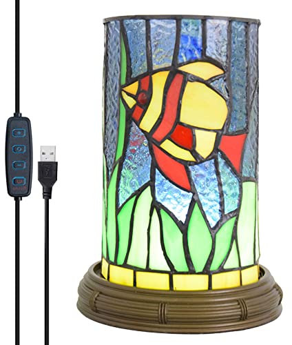 BOTOWI Veilleuse pour Enfants de Style Tiffany, Lampe de Table Tricolore à LED en vitrail de Poisson Mignon avec Port USB, Porte-Stylo de Rangement de Bureau créatif pour Tables de Chevet,A