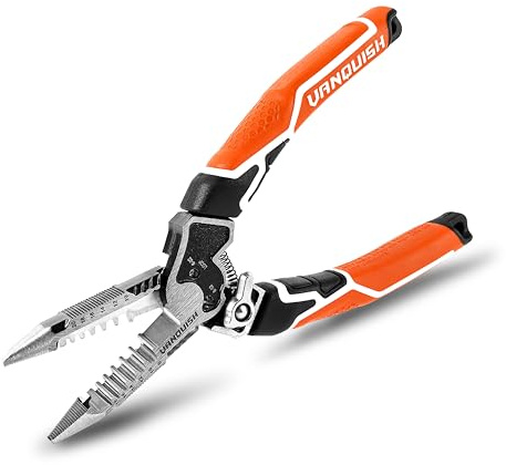 VANQUISH 8 IN 1 Multifunctional Wire Stripper, Wire Cutting Stripping Tool (8-18 AWG Solid, 10-20 AWG Stranded) Bolt Cutter, Deburring, Wire Looping&Twisting, CR-V Steel Electrician Pliers 3385