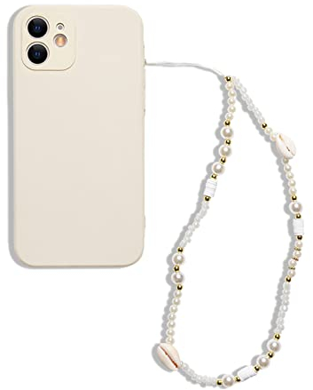 Fycyko Compatible avec Bijoux de Telephone Pendentif Chaîne de Portable Dragonne Anti-Perte Lanière en Perles Coquille pour Femmes-Blanc-K