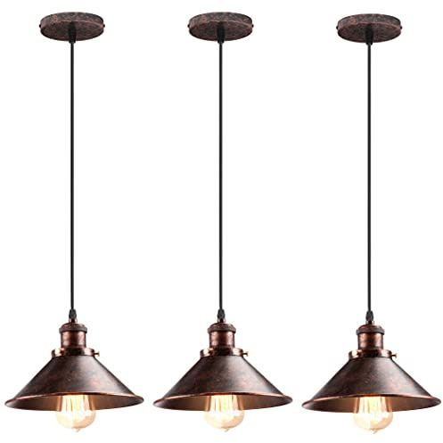 iDEGU 3 Stück Pendelleuchten Retro Industrie Hängelampe Design Edison aus Metall Vintage Deckenleuchte E27 Hängeleuchte für Esszimmer Küche Wohnzimmer (3x Rost)