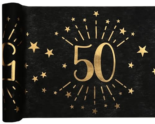 PAINT IT EASY Tischläufer Happy Birthday 50, Schwarz-Gold, 30cm x 5m