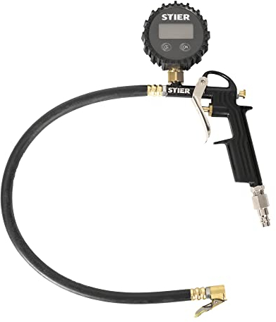 STIER Reifenfüll-Messgerät, Messbereich: 0 bis 11 bar, Schlauchlänge 350 mm, digital SRFD-12, einfaches Umschalten zwischen verschiedenen Messeinheiten