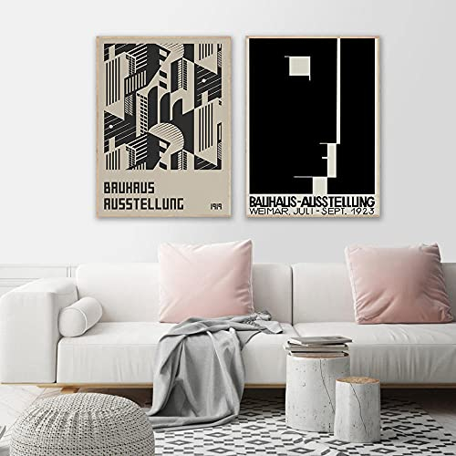 CPGG Schlafzimmer-Kunstdrucke,Vintage Bauhaus Ausstellung Weimar Ausstellung Poster Wandkunst Bilder Leinwand Gemälde Drucke für Wohnzimmer Heimdekoration 50x70cmx2 Kein Rahmen