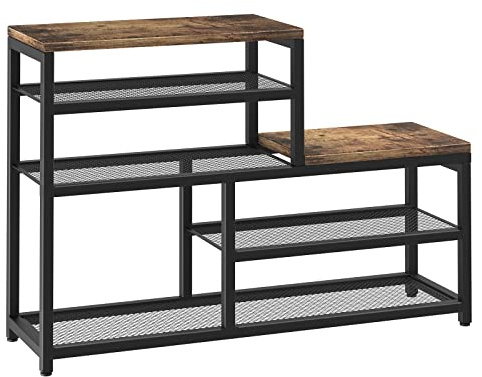 Katrawu Shoe Rack Bench Shoe Storage Organizer with Seat, 5-Tier Industrial Free Standing Shoe Rack for Entryway, Narrow Shoe Rack Organizer Shelves for High Heels, Entryways, Hallways, Closets,Brown