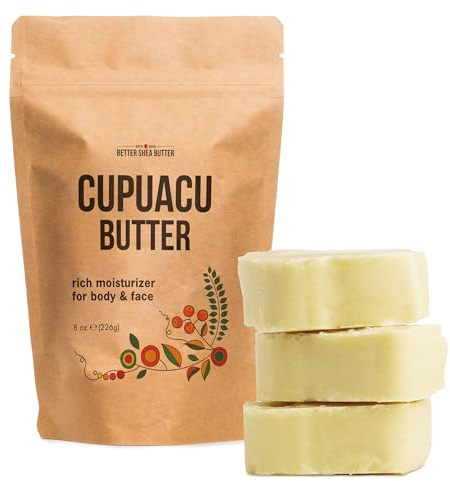 Cupuacu Butter Raw, Pure & Unrefined for Hair Growth & Dry Skin Use on Body and Face - Brazilian Body Butter Base, Lotion Base and Soap Making - Cupuaçu Butter 8 oz