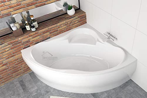 ECOLAM® symmetrische Badewanne Eckbadewanne Venus Acryl weiß 150x150 cm + Schürze Ablaufgarnitur Ab- und Überlauf Automatik Füße Silikon Komplett-Set