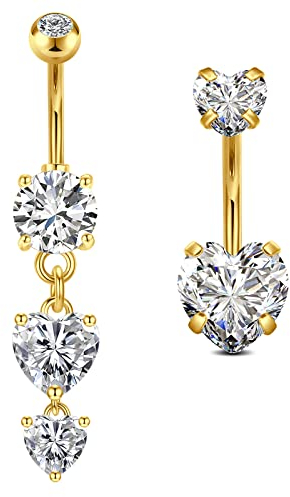 VCMART 2er Bauchnabelpiercing Gold 10mm Chirurgenstahl Herz Bauchpiercing Piercing Bauchnabel Ring Damen