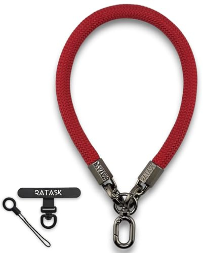 RATASK Wrist Strap Lanyard, Rope Lanyard Wrist Strap for Mobile Phones, Cameras, Keyring, Keychain,Mobile Accessory Pendant, UPGRADED Hardware and Strong Metal Tether Tab (Red)