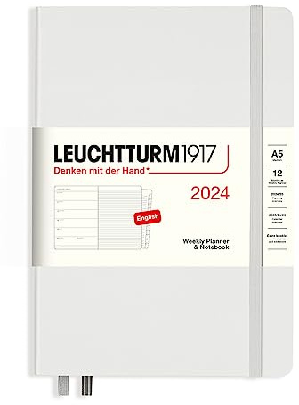 LEUCHTTURM1917 367701 Veckokalender och anteckningsbok medium (A5) 2024, 12 månader, ljusgrå