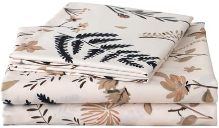 JSD Boho Floral Printed Sheet Set Cal King, 4 Piece, Soft Botanical Pattern Microfiber Sheets Extra Deep Pocket