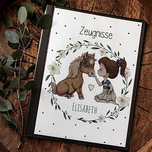 ilka parey wandtattoo-welt Zeugnismappe 10er 20er Hülle Deckblatt A4 Mädchen mit Pony Pferd personalisierbar Schulanfang Einschulung Wunschname Name zm54 - ausgewählte Größe: *Zeugnismappe 20 Folien*