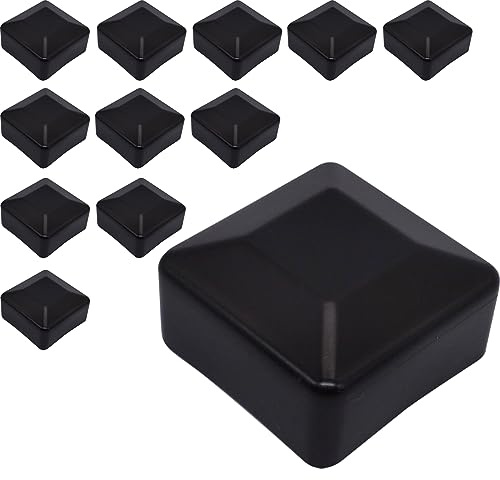 SKIR'CO (12 pièces) Capuchons de Poteau de Clôture, Carré 60 x 60 mm Capuchons en Plastique Noir pour Poteau de Clôture, Couleur Noir RAL 9005