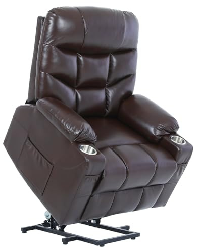 S*MAX fernsehsessel elektrisch verstellbar X Large fernsehsessel mit aufstehhilfe elektrisch Hochwertiger PU Leder Relaxsessel mit Liegefunktion Angetrieben OKIN Motor USB Fernbedienung Braun