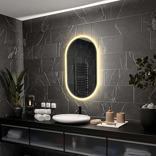 Alasta Modern Badrumsspegel med LED, Oval Spegel, Väggspegel, Belyst Spegel, LED-Spegel - Hamburg - 50x80 cm - Färg på LED-ljuset - Neutral vit, Vertikal