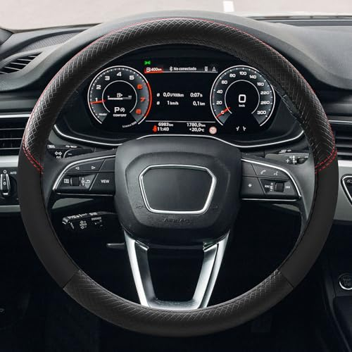 WANGIRL Funda Volante Cuero, Funda Volante Coche Universal 37-38cm, Antideslizante y Transpirable (Negro)