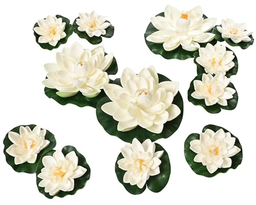 MONT PLEASANT Künstliche Lilien-Pads, 12 Stück künstliche Lotusblüten mit Seerosen-Pad, realistische schwimmende Schaumstoff-Lilien-Pads, künstliche schwimmende Lotusdekoration mit Lilien-Pad für
