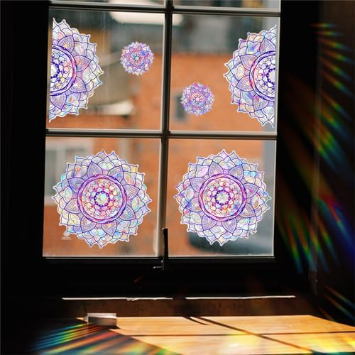 CULASIGN Mandala Prisma Fensteraufkleber, Anti-Kollisions Blume des Lebens Lila Fensterfolie Fensterbilder Aufkleber, Selbstklebend Glas Fenster Dekorfolie für Wohnzimmer