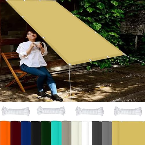 Markisenstoff 3.3 x 4 m 98% UV Schutz Sonnensegel Terrasse mit Ösen Und Kordel,Ohne Bohren für Balkon Terrasse Garten Camping, Creme Farben