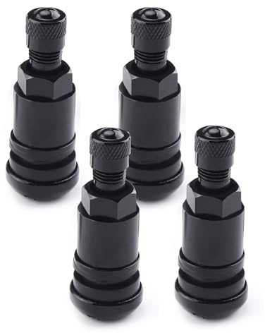 Biglumin 4 Pièces Valve Pneu Valves Universelles en Aluminium Valves de Jante Valve de Pneu à Vide en Alliage d'Aluminium Valve de Pneu de Voiture Plate de 11,3 mm Noir pour Voitures, Motos, Véhicules